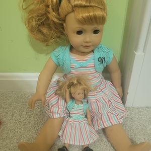 American girl doll Mary Ellen with outfit seen, mini Mary Ellen doll, & 3 books